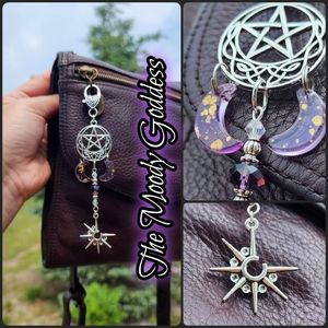 Triple Goddess Purse Charm 🌙 Witchy Pentagram Bag Clip Crescent Moon Pursecharm